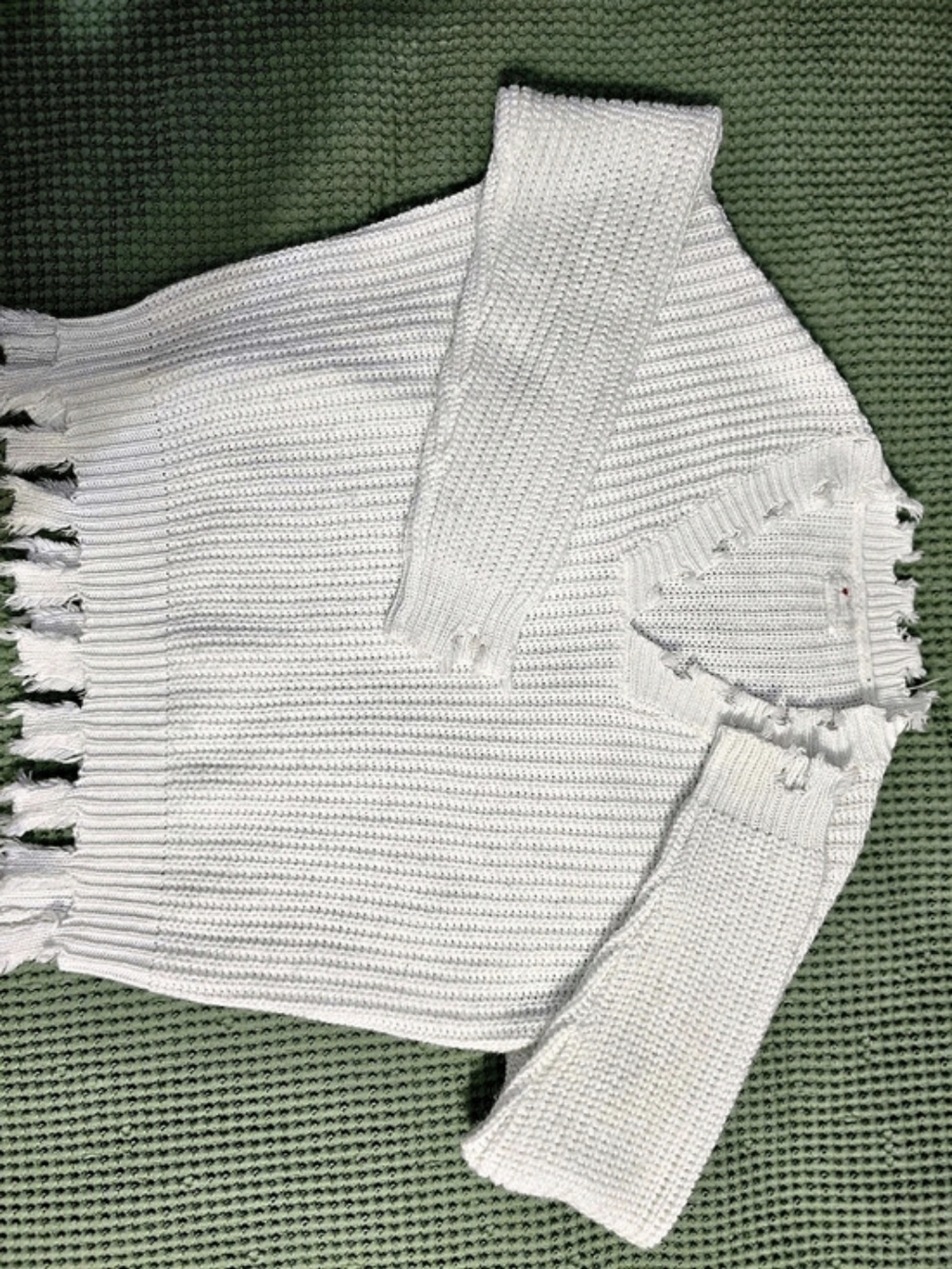Poof Apparel White Distressed Knit Sweater